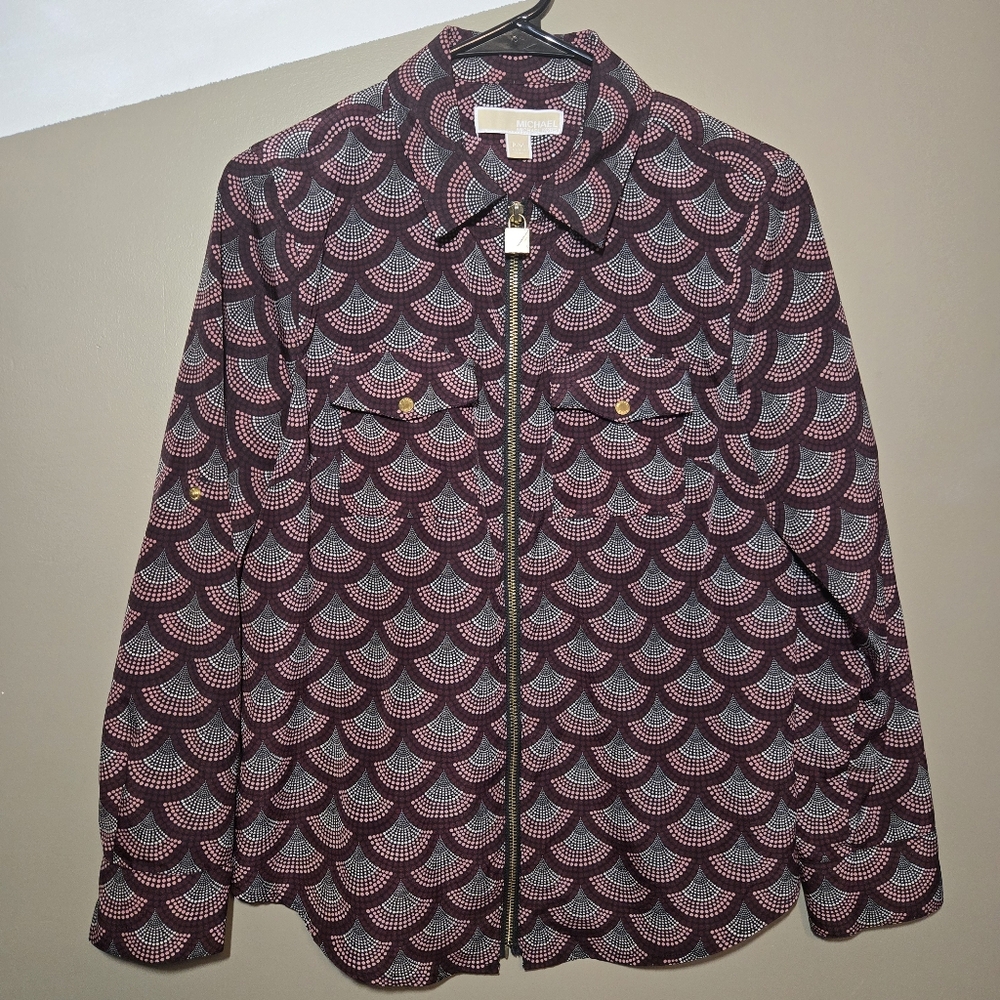 Michael Kors Women's Patterned Zip Jacket Shirt Size P/M Convertible 3/4 Sleeve